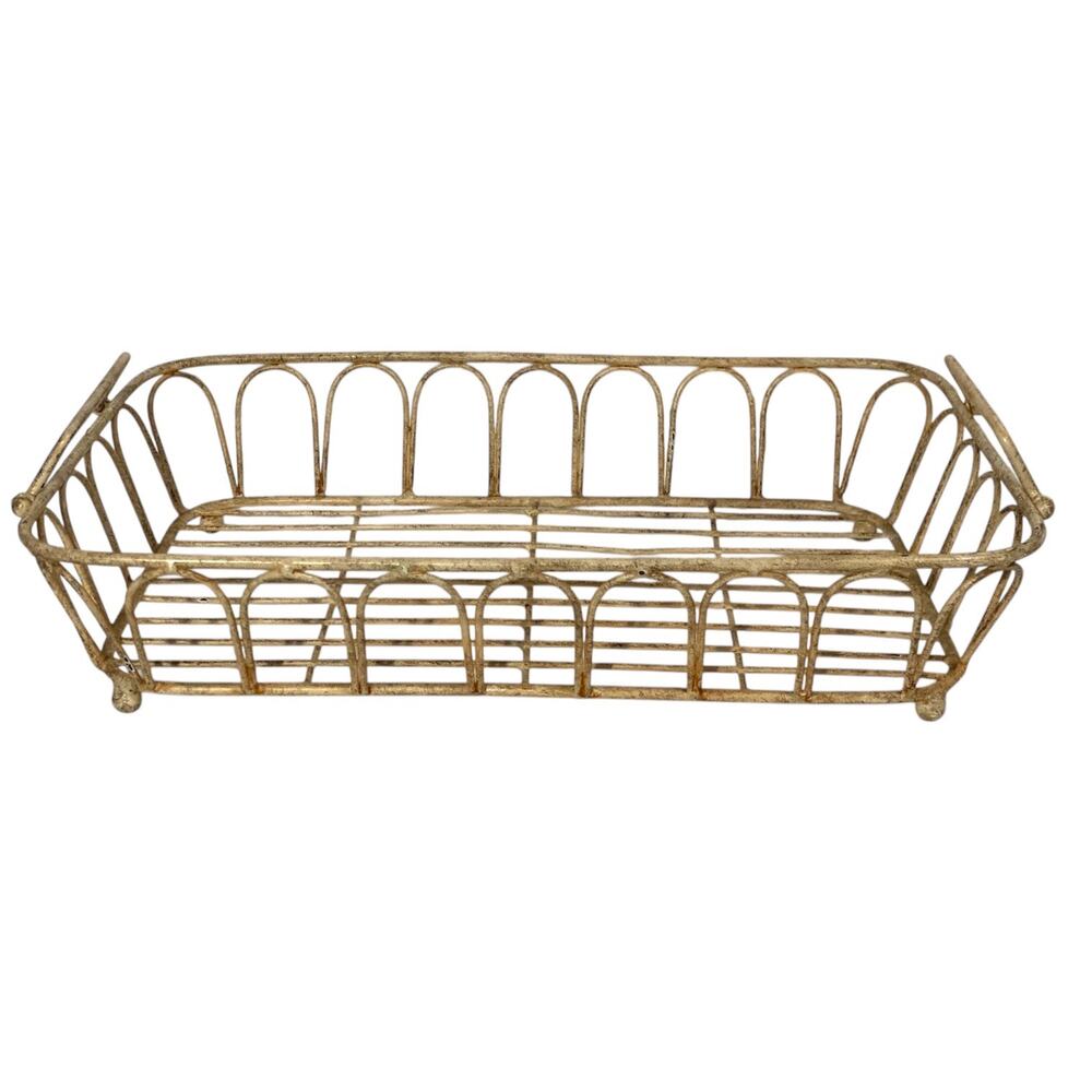 Vintage Painted Heavy Wrought Iron Basket 16"x10 1/4"x 3 1/2" - Picture 2 of 7